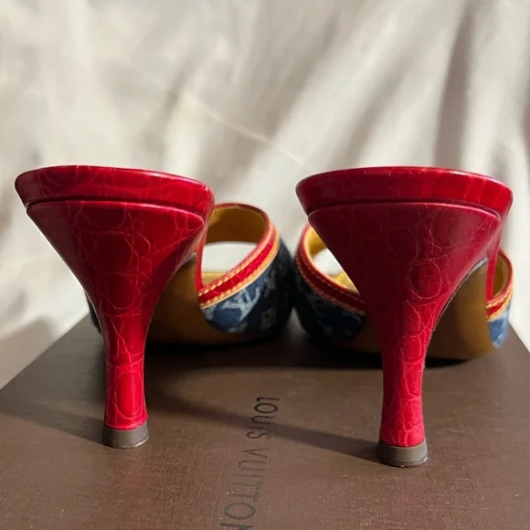 Louis Vuitton Denim and Red Sandals - Picture 5 of 13